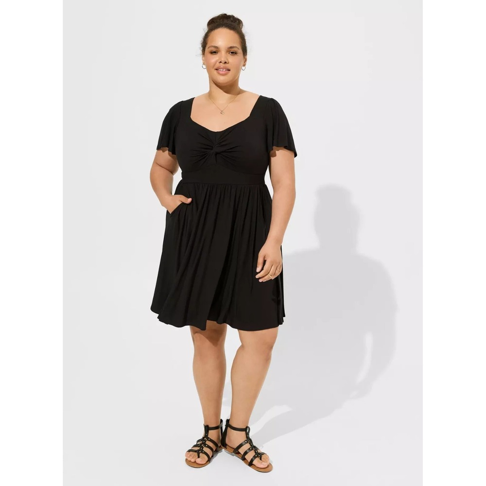 Torrid Dress 0 L Black Super Soft Mini Twist Front Skater Pockets New
